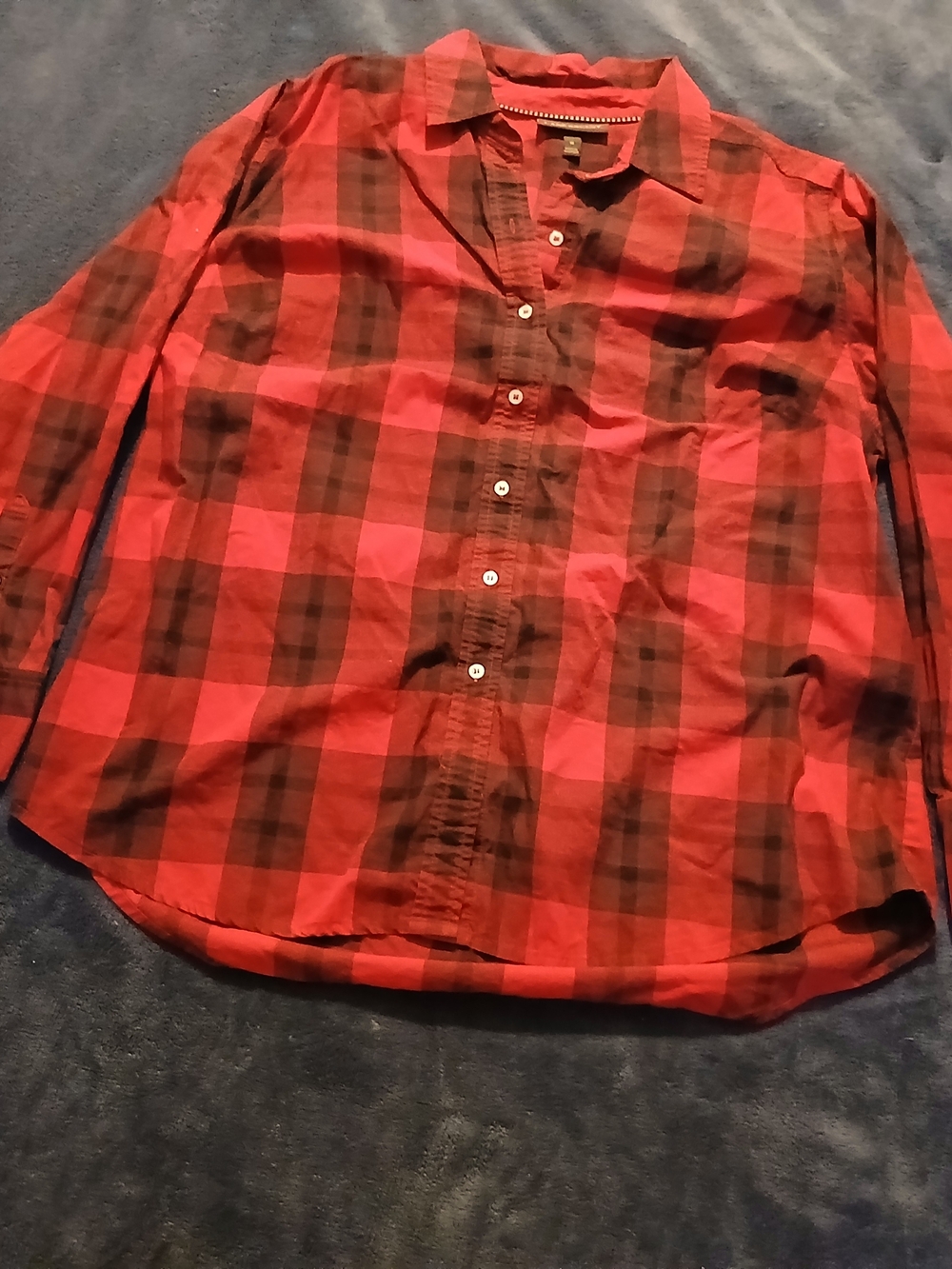 Lane Bryant Red & Black Plaid Button-Down Shirt - Long Sleeve